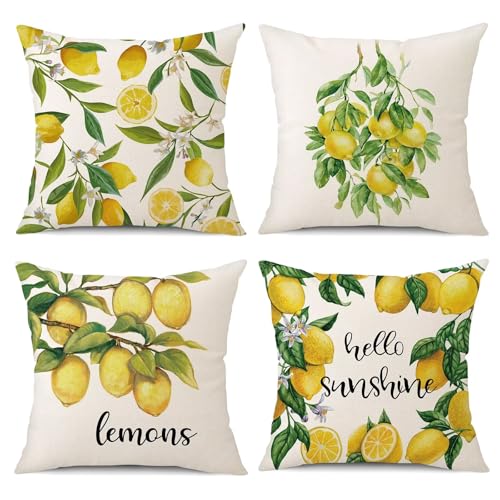 Kissenbezug 55x55 cm 4er Set Leinen Polyester Modern Dekokissen Kissenbezüge Groß Waschbar Textil Outdoor Kissenhülle Sofakissen für Sofa Schlafzimmer Bauernhaus Garten Bett Auto Gelbe Zitrone J5502 Kissenbezug 55x55 cm 4er Set Leinen Polyester Modern Dekokissen Kissenbezüge Groß Waschbar Textil Outdoor Kissenhülle Sofakissen für Sofa Schlafzimmer Bauernhaus Garten Bett Auto Gelbe Zitrone J5502 von Generic