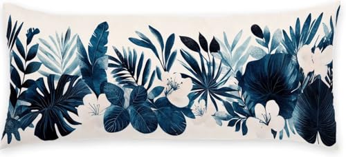 Kissenbezug 60 x 180 Seitenschläferkissen Bezug Blau Schlafkissen Seitenschläfer Blume Kopfkissenbezug Super Weich Seitenschläfer, Schwangerschaftskissen Verdecktem Zip, Deko für Kissen Bett P-435 von Generic