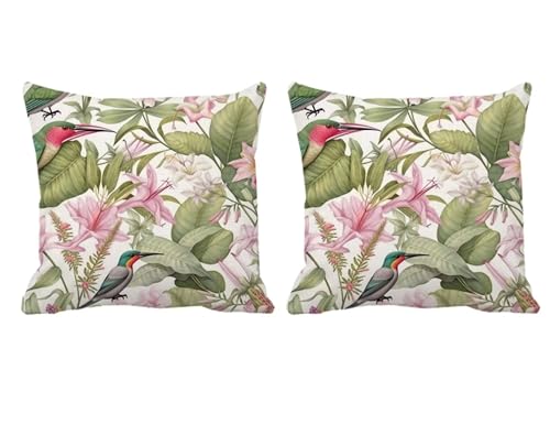 Kissenbezug 70x70cm Weiß Kissenbezüge Vogel Dekokissen 2er Set Quadratische Kopfkissen Kissenhüllen Sofakissen Samt Kissenbezüge Beidseitig Bedruckt Muster Zierkissenbezug,Balkon Sommer Deko -T727 von Generic