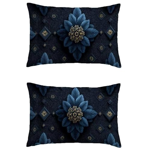 Kissenbezug 70x90cm Outdoor Kissen Blume Rechteckig Deko Kissen Grid Double Sided Printing 2er Set Outdoorkissen Garten Balkon Deko Sofakissen für Wohnzimmer Herbst Garten Balkon Geschenke l-m430 von Generic