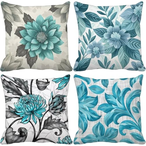 Kissenbezug 75x75cm 4er Set, Weicher Samt Sofakissen Blau, Blumen HD Doppelseitiger Druck Deko Kissen Mit Verstecktem Reißverschluss, Kissen Deko fürs Wohnzimmer Schlafzimmer Auto Garten -TL250641 Kissenbezug 75x75cm 4er Set, Weicher Samt Sofakissen Blau, Blumen HD Doppelseitiger Druck Deko Kissen Mit Verstecktem Reißverschluss, Kissen Deko fürs Wohnzimmer Schlafzimmer Auto Garten -TL250641 von Generic