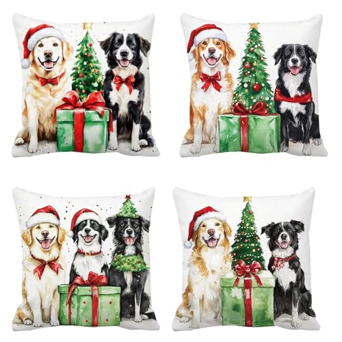 Kissenbezug 85x85 4er Set Sofakissen Hund Kopfkissenbezug Geschenke Dekokissen Leinen Kissenbezüge, Zierkissen Sofa Kissen Wetterfeste Kissen Outdoor Pillow Cover für Wohnzimmer Balkon Deko t-148 von Generic