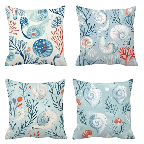 Kissenbezug 85x85 4er Set Sofakissen Seeschrauben Kopfkissenbezug Cartoons Dekokissen Leinen Kissenbezüge, Zierkissen Sofa Kissen Wetterfeste Kissen Outdoor Pillow Cover für Heimdekoration t-164 von Generic
