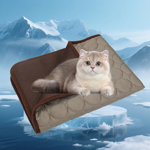 Kittra Kühlmatte für Katzen, kühles und gesundes Kühlbett für Katzen, waschbares, selbstkühlendes Pad aus Eisseide, 3-Lagen-System, sofort kühlendes, rutschfestes Kittra-Pad (Brown,L(28 * 22in)) Kittra Kühlmatte für Katzen, kühles und gesundes Kühlbett für Katzen, waschbares, selbstkühlendes Pad aus Eisseide, 3-Lagen-System, sofort kühlendes, rutschfestes Kittra-Pad (Brown,L(28 * 22in)) von Generic