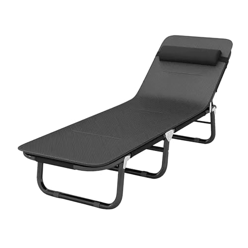 Klappbare Sonnenliege for Garten Campingbett Klappba Kopfstütze Verstellbare Rückenlehne, aus Strapazierfähigem Oxford Gewebe und Stabilem Stahlgerüst(Black,190cm/75in) von Generic