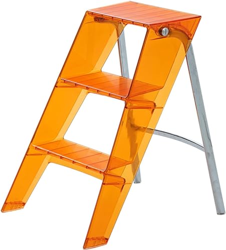 Klappbare Trittleiter Transparente Tragbare Mehrzweckplattform Dreistufige Pedal-trittleiter Für Büropflanzentöpfe Display, Orange von Generic