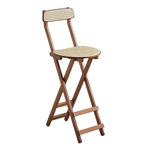 Klappbarer Bambus Barhocker, Tragbarer Hochhocker mit Rattan Rücklehne für Küche Balkon Garten Party(Walnut) von Generic