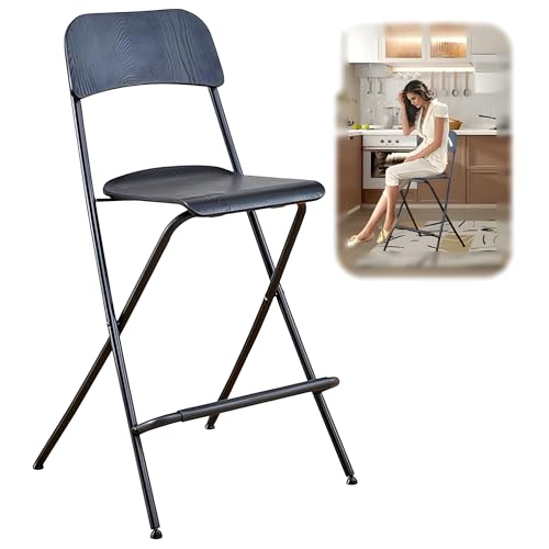 Klappbarer Barhocker 62/74 cm, Holz Barstühle mit Rückenlehne, Hocker Klappbar für Küche(Black,62cm/24in) von Generic