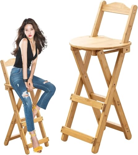 Klappbarer Barhocker Aus Bambus Küchentheke Hoher Hocker Mit Rückenlehne Und Fußstütze Tragbarer Frühstückshochstuhl Für Küche Haus Garten Indoor Outdoor, 1pc, 45cm/18in von Generic