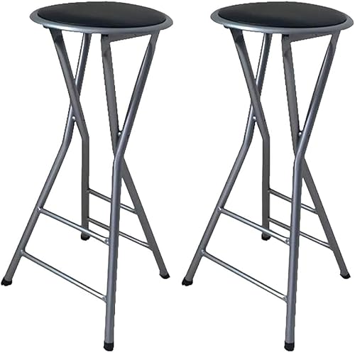 Klappbarer Barhocker Einfacher Barstuhl Hochstuhl Klapphocker Esszimmerstuhl Sessel Pu Hocker Tragbarer Dicker Erwachsenenstuhl Haushalt, Black-2pcs, One Size von Generic