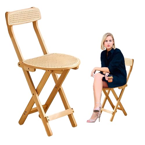 Klappbarer Barhocker Holz für Erwachsene, Küche Esszimmerhocker 47/60/69 cm, Barstühle mit Rückenlehne und Fußstütze(Natural,47cm/19in) von Generic