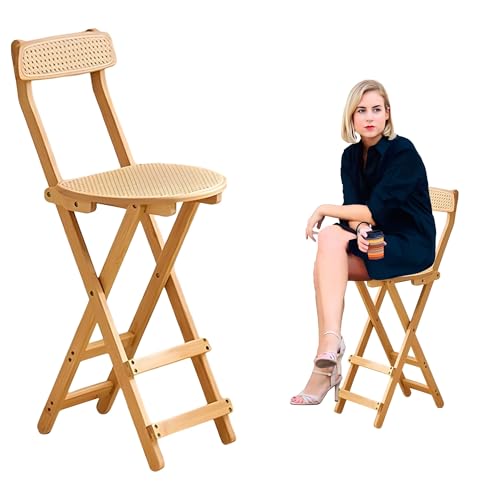 Klappbarer Barhocker Holz für Erwachsene, Küche Esszimmerhocker 47/60/69 cm, Barstühle mit Rückenlehne und Fußstütze(Natural,69cm/27in) von Generic