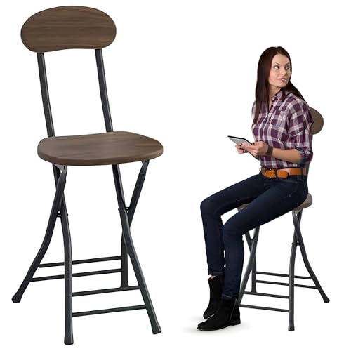 Klappbarer Barhocker Tragbarer mit Rückenlehne Und Fußstütze, Küche Esszimmerhocker für Erwachsene Tragkraft 100 Kg(Walnut) von Generic