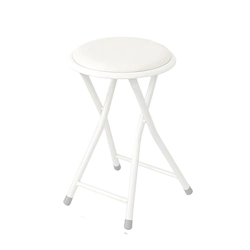 Klappbarer Barhocker ohne Rückenlehne, PU Gepolsterter Runder Robuster Klappstuhl für Küche, Garten, Geschäft(White) von Generic
