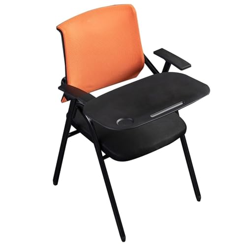 Klappbarer Büro-Konferenzstuhl Mit Schreibtafel Und Atmungsaktivem Netzgewebe – Bequemer Bürostuhl Für Schule, Studium Und Prüfung(Orange,B) von Generic