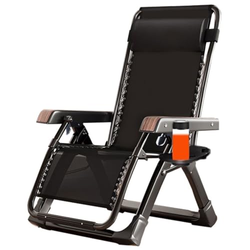 Klappbarer Chaiselongue Verstellbare Stahlgeflecht-Liegestühle Stranddeck Rasen Camping Terrasse Klappbarer Loungesessel mit Getränkehalter Tabletts und Kissen Liegestuhl Gartenstühle Outdoo von Generic