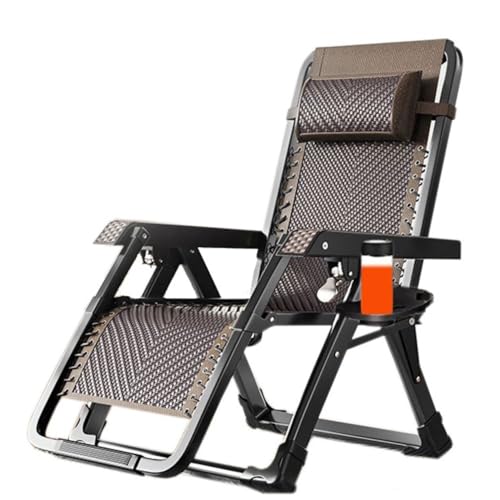 Klappbarer Chaiselongue Verstellbare Stahlgeflecht-Liegestühle Stranddeck Rasen Camping Terrasse Klappbarer Loungesessel mit Getränkehalter Tabletts und Kissen Liegestuhl Gartenstühle Outdoo von Generic