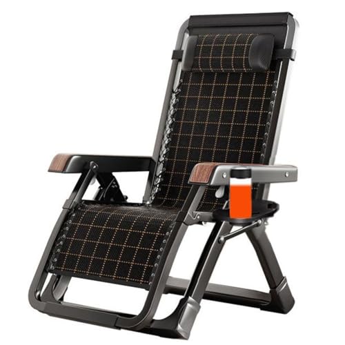 Klappbarer Chaiselongue Verstellbare Stahlgeflecht-Liegestühle Stranddeck Rasen Camping Terrasse Klappbarer Loungesessel mit Getränkehalter Tabletts und Kissen Liegestuhl Gartenstühle Outdoo von Generic