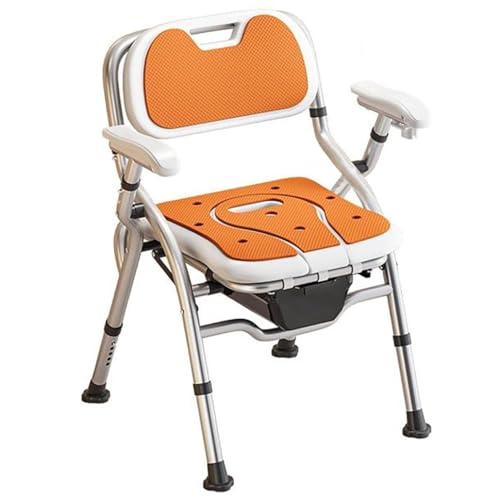 Klappbarer Duschstuhl mit Verstellbarer Höhe, Toilettensitz fürs Badezimmer, Töpfchenstuhl for ältere Menschen/Behinderte/Schwangere(Oranje,with Bedpan) von Generic