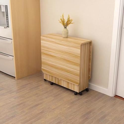 Klappbarer Esstisch mit offenen Ablageflächen, Klapptisch aus Holz mit Rädern, ausziehbares Klapptisch-Design, platzsparend, for Küche und Esszimmer(Walnut,140 * 80 * 77cm) von Generic