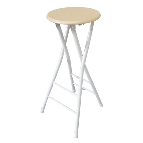 Klappbarer hoher Barhocker ohne Rückenlehne, tragbarer runder Küchenstuhl mit Fußstütze, ideal für Erwachsene, Camping, Spielzimmer, natürliche Farbe, kompaktes Design von Generic