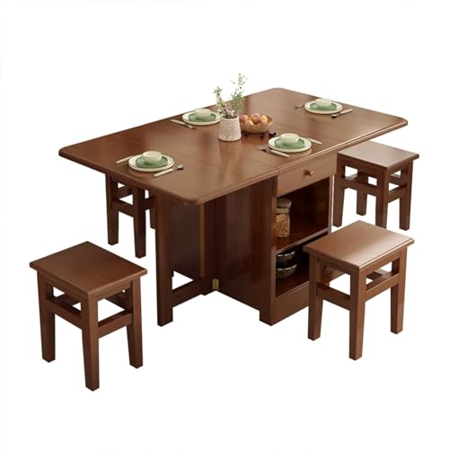Klappbares Esstisch-Set for 4 Hocker, Rechteckiger Klapptisch aus Massivholz mit Stauraum for Kleine Räume von Generic