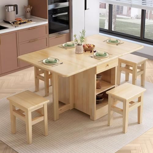 Klappbares Esstisch-Set for 4 Hocker, Rechteckiger Klapptisch aus Massivholz mit Stauraum for Kleine Räume Klappbares Esstisch-Set for 4 Hocker, Rechteckiger Klapptisch aus Massivholz mit Stauraum for Kleine Räume von Generic