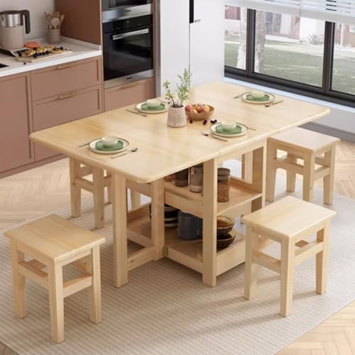 Klappbares Esstisch-Set for 4 Hocker, Rechteckiger Klapptisch aus Massivholz mit Stauraum for Kleine Räume Klappbares Esstisch-Set for 4 Hocker, Rechteckiger Klapptisch aus Massivholz mit Stauraum for Kleine Räume von Generic