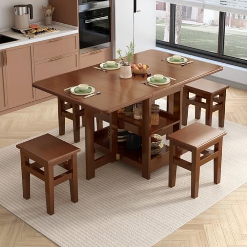 Klappbares Esstisch-Set for 4 Hocker, Rechteckiger Klapptisch aus Massivholz mit Stauraum for Kleine Räume Klappbares Esstisch-Set for 4 Hocker, Rechteckiger Klapptisch aus Massivholz mit Stauraum for Kleine Räume von Generic