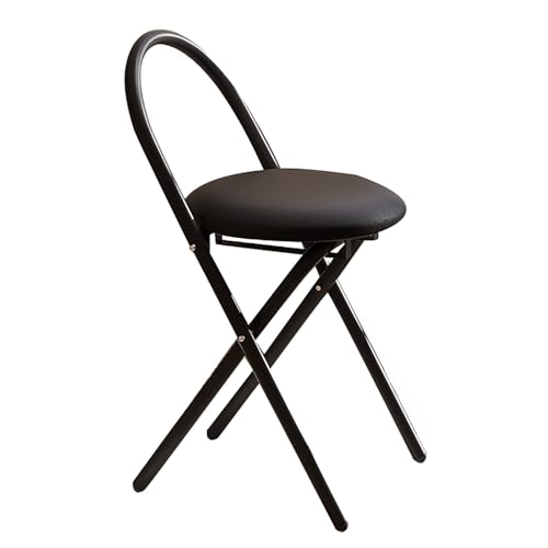 Klappbarhocker mit Rückenlehne PU Polster, Schwere Klappstuhl mit Rutschfesten Füßen, Tragbarer Hocker für Küche Picknick Garten(Black) von Generic