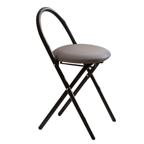 Klappbarhocker mit Rückenlehne PU Polster, Schwere Klappstuhl mit Rutschfesten Füßen, Tragbarer Hocker für Küche Picknick Garten(Black Gray) von Generic