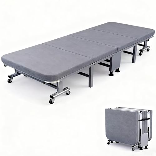 Klappbett Erwachsene mit Universalrädern, Ultraleichtes Faltbares Zelt-Campingbett, Feldbett Klappbar für Outdoor-Reisen, Verstellbare Rückenlehne in 6 Positionen, Perfekt für EIN(90cm) von Generic