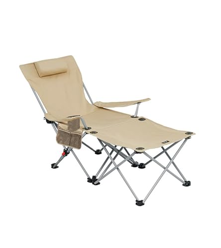 Klapper Campingstuhl Verstellbare Rückenlehne Liege Campingstuhl Mit Removabel Footrest Kopfstütze Für Außenterrasse(Color:Khaki) von Generic