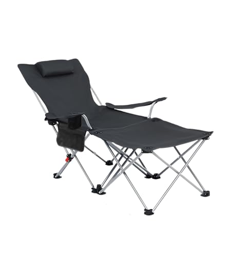 Klapper Campingstuhl Verstellbare Rückenlehne Liege Campingstuhl Mit Removabel Footrest Kopfstütze Für Außenterrasse(Color:schwarz) von Generic