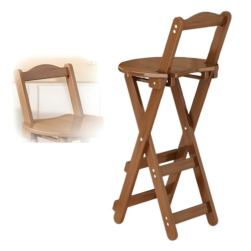Klapphocker 63/75 cm mit Rückenlehne, Bambus Tresenhocker Tragbarer für Küche Erwachsene(Walnut,63cm/25in) von Generic