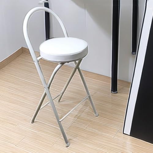 Klapphocker Gartenstuhl Metall Klappbare Frühstücks-barhocker Mit Rückenlehne, 11,8" Runder Komfort Gepolsterter Faltbarer Hocker Für ESS- Und Wohnzimmer, White, 27.6"/70cm von Generic