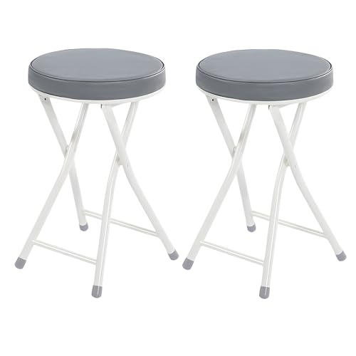 Klapphocker Ohne Rückenlehne 2er Set, Barstühle mit Runder Gepolstert 49cm, für Angeln Grillen Camping(Gray) von Generic