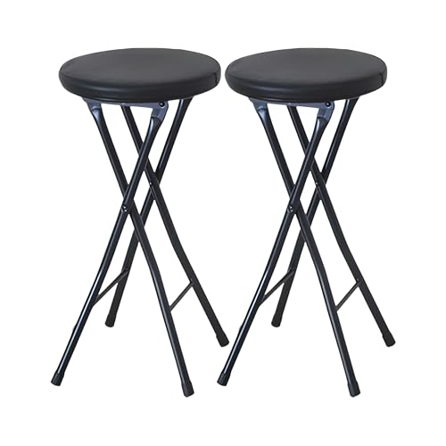 Klapphocker mit Metall Gestell Tragbarer, 49cm Barhocker Klappbar 2er Set, Tresenhocker mit Gepolstert(Black) von Generic