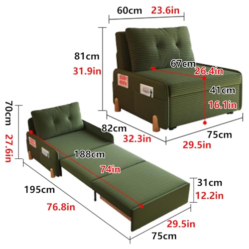 Klappsessel mit Schlaffunktion Latex- und Schaumstofffüllung Verstärkter Metallrahmen Schlafsessel Klappbar Cord Ergonomisches Design Geeignet für Arbeitszimmer, Atelier, Balkon(E) von Generic
