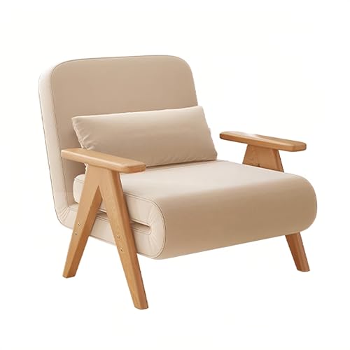 Klappsessel mit Schlaffunktion Massivholzrahmen Baumwoll- und Leinenstoff Ergonomisches Design Schlafsessel mit Bettfunktion Beige Geeignet für Wohnzimmer, Büro und Schlafzimmer(A,184 * 80 * 27cm) von Generic