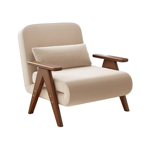 Klappsessel mit Schlaffunktion Massivholzrahmen Baumwoll- und Leinenstoff Ergonomisches Design Schlafsessel mit Bettfunktion Beige Geeignet für Wohnzimmer, Büro und Schlafzimmer(B,184 * 100 * 27cm) von Generic