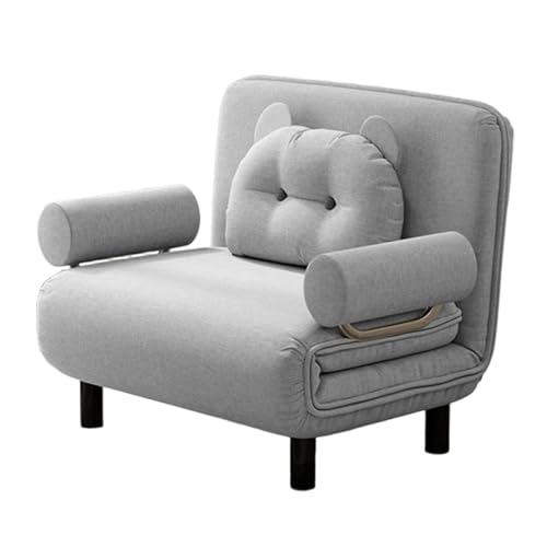Klappsofa Mit Schlaffunktion 3-in-1 Baumwolle und Leinen Ergonomie Sofabett 6-Fach Verstellbare Rückenlehne Abnehmbar und Waschbar Gästebett mit Bärenkissen(Gray,190 * 100 * 26cm) von Generic