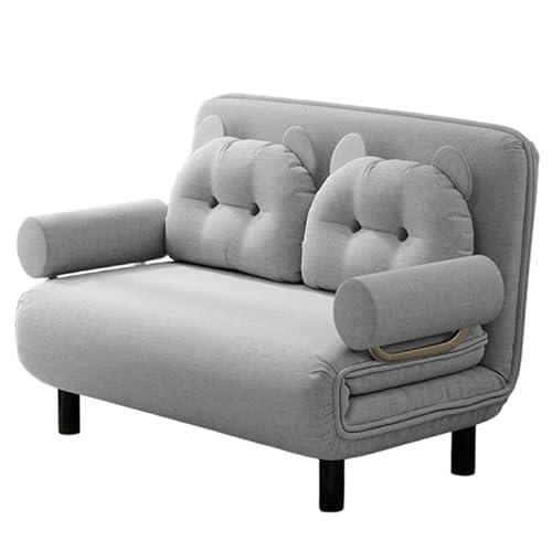 Klappsofa Mit Schlaffunktion 3-in-1 Baumwolle und Leinen Ergonomie Sofabett 6-Fach Verstellbare Rückenlehne Abnehmbar und Waschbar Gästebett mit Bärenkissen(Gray,190 * 120 * 26cm) von Generic