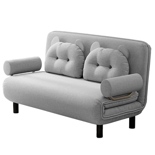 Klappsofa Mit Schlaffunktion 3-in-1 Baumwolle und Leinen Ergonomie Sofabett 6-Fach Verstellbare Rückenlehne Abnehmbar und Waschbar Gästebett mit Bärenkissen(Gray,190 * 150 * 26cm) von Generic