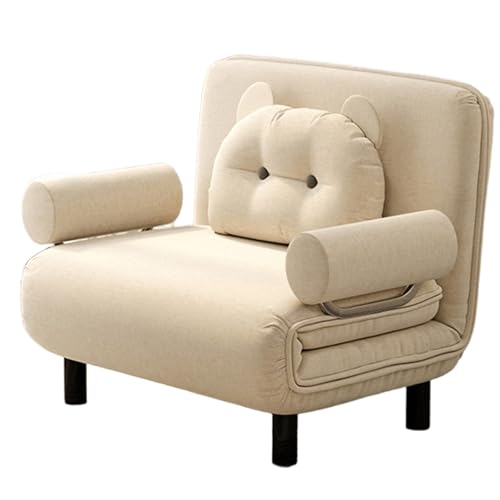 Klappsofa Mit Schlaffunktion 3-in-1 Baumwolle und Leinen Ergonomie Sofabett 6-Fach Verstellbare Rückenlehne Abnehmbar und Waschbar Gästebett mit Bärenkissen(Khaki,190 * 100 * 26cm) von Generic