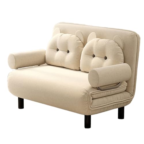 Klappsofa Mit Schlaffunktion 3-in-1 Baumwolle und Leinen Ergonomie Sofabett 6-Fach Verstellbare Rückenlehne Abnehmbar und Waschbar Gästebett mit Bärenkissen(Khaki,190 * 120 * 26cm) von Generic