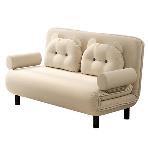 Klappsofa Mit Schlaffunktion 3-in-1 Baumwolle und Leinen Ergonomie Sofabett 6-Fach Verstellbare Rückenlehne Abnehmbar und Waschbar Gästebett mit Bärenkissen(Khaki,190 * 150 * 26cm) von Generic