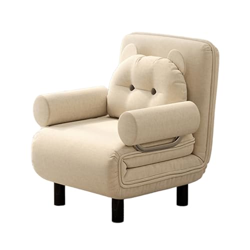 Klappsofa Mit Schlaffunktion 3-in-1 Baumwolle und Leinen Ergonomie Sofabett 6-Fach Verstellbare Rückenlehne Abnehmbar und Waschbar Gästebett mit Bärenkissen(Khaki,190 * 68 * 26cm) von Generic