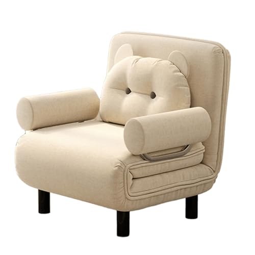 Klappsofa Mit Schlaffunktion 3-in-1 Baumwolle und Leinen Ergonomie Sofabett 6-Fach Verstellbare Rückenlehne Abnehmbar und Waschbar Gästebett mit Bärenkissen(Khaki,190 * 80 * 26cm) von Generic