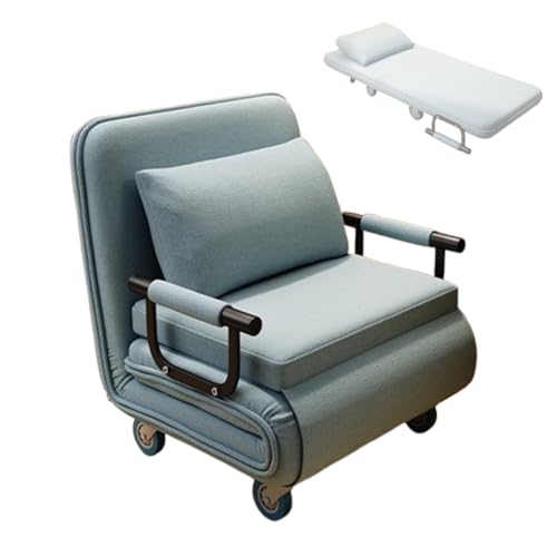 Klappsofa Mit Schlaffunktion Schlafsofa Mit Armlehnen Und 6 Stufig Verstellbarer Rückenlehne Klappbarer Loungesessel Mit Rollen Abnehmbare Leinen-Baumwollhülle(Blue,190 * 77 * 24cm) von Generic